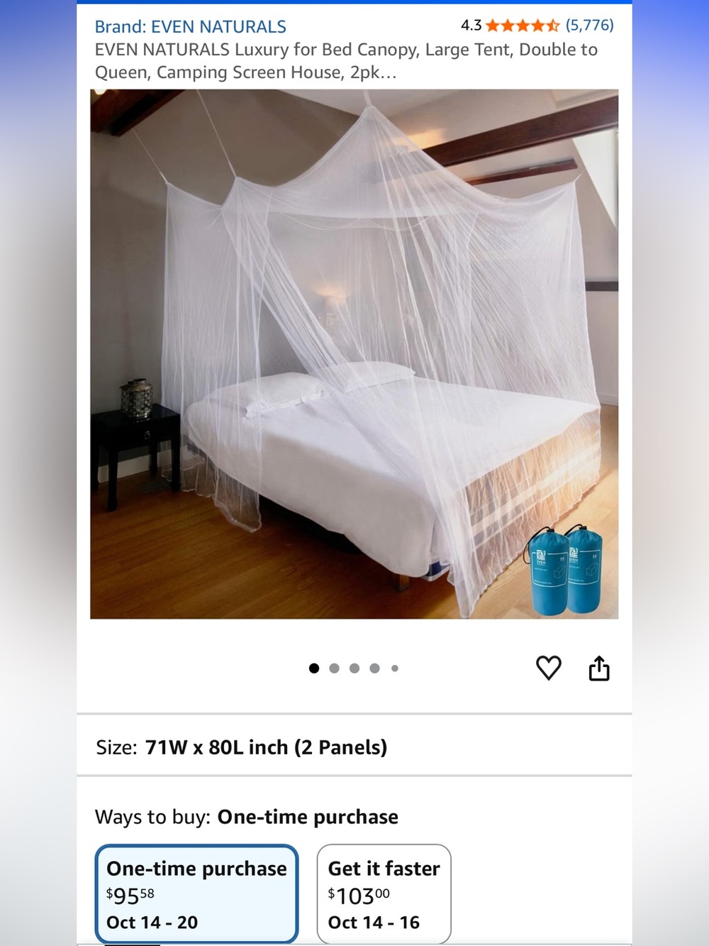 Even Naturals Luxury King Size Mosquito Net White with Blue Storage Bag